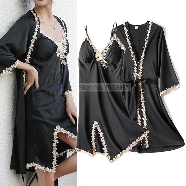 nightgown v-neck sleepwear lingerie satin kimono robe gown set lace trim pajamas, Black;red
nightgown v-neck sleepwear lingerie satin kimono robe gown set lace trim pajamas, Black;red