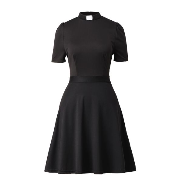 black church women priest dress short sleeve a line dresses with tab insert collar, White;black
black church women priest dress short sleeve a line dresses with tab insert collar, White;black