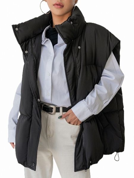 women's down & parkas dazy zip up snap button drawstring puffer vest coat m0tg#, Black
women's down & parkas dazy zip up snap button drawstring puffer vest coat m0tg#, Black
