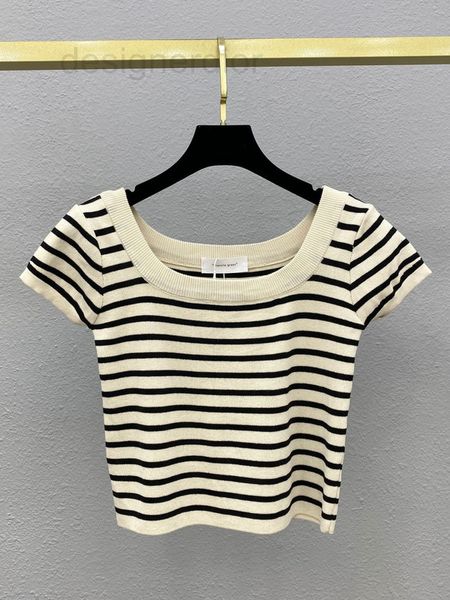 women's sweaters designer classic stripe u-neck short t-shirt 2022 summer new slim sleeve 887f, White;black
women's sweaters designer classic stripe u-neck short t-shirt 2022 summer new slim sleeve 887f, White;black