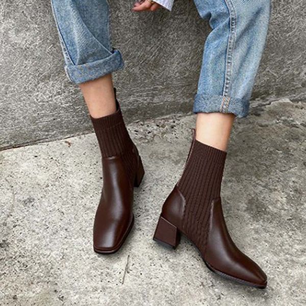 knitted women's shoes ankle boots chunky heels classic british style elastic non-lace sleeves pu leather casual boots commuting dresses, Black
knitted women's shoes ankle boots chunky heels classic british style elastic non-lace sleeves pu leather casual boots commuting dresses, Black