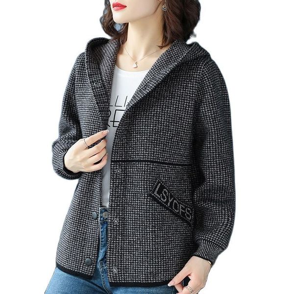women s jackets spring autumn women plaid fashion middle aged short female coat pocket hooded korean lady outerwear r1874 220905, Black;brown
women s jackets spring autumn women plaid fashion middle aged short female coat pocket hooded korean lady outerwear r1874 220905, Black;brown