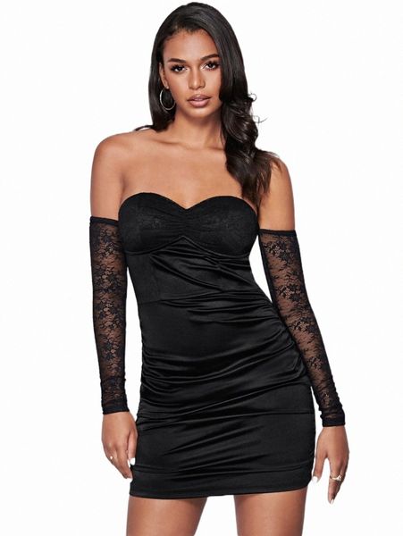 casual dresses bae contrast lace off shoulder ruched bodycon dress a8ak#, Black;gray
casual dresses bae contrast lace off shoulder ruched bodycon dress a8ak#, Black;gray