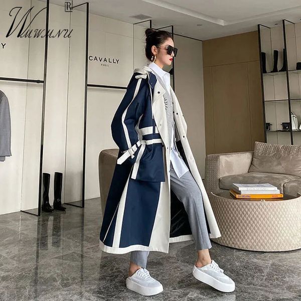 women's trench coats design patchwork long women high street loose belt hooded gabardina mujer spring fashion oversize overcoat 220905, Tan;black
women's trench coats design patchwork long women high street loose belt hooded gabardina mujer spring fashion oversize overcoat 220905, Tan;black