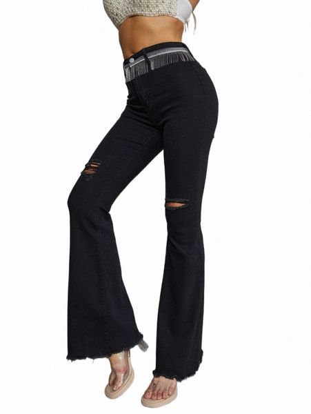 women's jeans fringe trim ripped raw hem flare leg jeans g5xv#, Blue
women's jeans fringe trim ripped raw hem flare leg jeans g5xv#, Blue