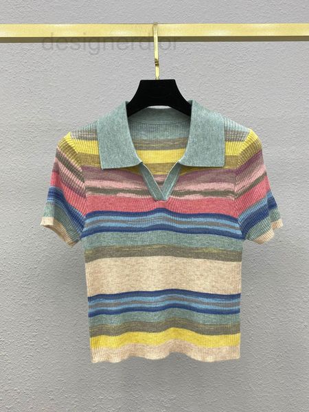 women's sweaters designer rainbow stripe lapel short sleeve sweater fashionable and versatile sweet slim t-shirt women's 22 summer, White;black
women's sweaters designer rainbow stripe lapel short sleeve sweater fashionable and versatile sweet slim t-shirt women's 22 summer, White;black