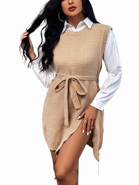 women's sweaters split hem sleeveless belted sweater dress without blouse k0xd#, White;black
women's sweaters split hem sleeveless belted sweater dress without blouse k0xd#, White;black