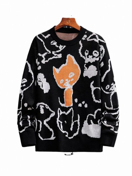 men's sweaters men cat pattern sweater 2022 new i7vj#, White;black