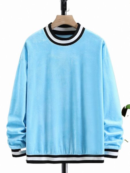 men's hoodies & sweatshirts men striped trim drop shoulder velvet sweatshirt r0jm#, Black
men's hoodies & sweatshirts men striped trim drop shoulder velvet sweatshirt r0jm#, Black