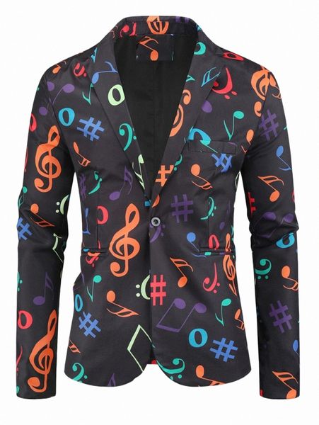 men's suits & blazers men note print single button blazer g2f2#, White;black