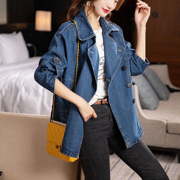 women s jackets denim spring autumn single breasted suit collar splicing outwear casual coats female 220905, Black;brown
women s jackets denim spring autumn single breasted suit collar splicing outwear casual coats female 220905, Black;brown