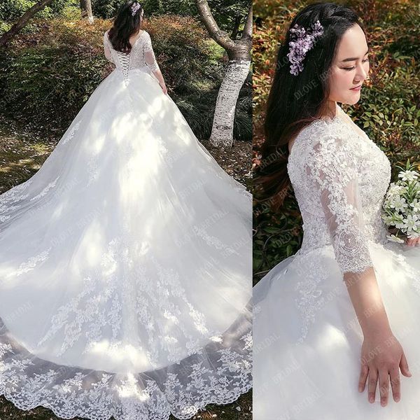 2022 lace 3/4 sleeve wedding dress long train wedding gown v neck elegant plus size vestido de noiva custom made, White
2022 lace 3/4 sleeve wedding dress long train wedding gown v neck elegant plus size vestido de noiva custom made, White