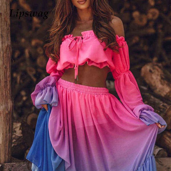 women's two piece pants summer elegant women gradient outfits fashion ruffle crop- and long skirts suits chic ladies two piece sets str, White
women's two piece pants summer elegant women gradient outfits fashion ruffle crop- and long skirts suits chic ladies two piece sets str, White