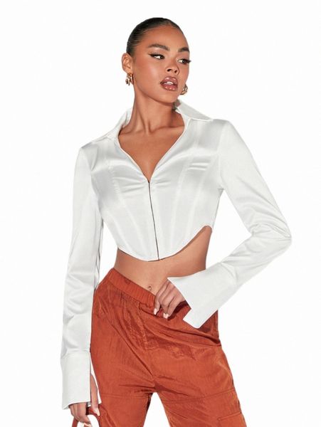 women's blouses & shirts bae zip up asymmetrical hem crop satin blouse p08j#, White
women's blouses & shirts bae zip up asymmetrical hem crop satin blouse p08j#, White