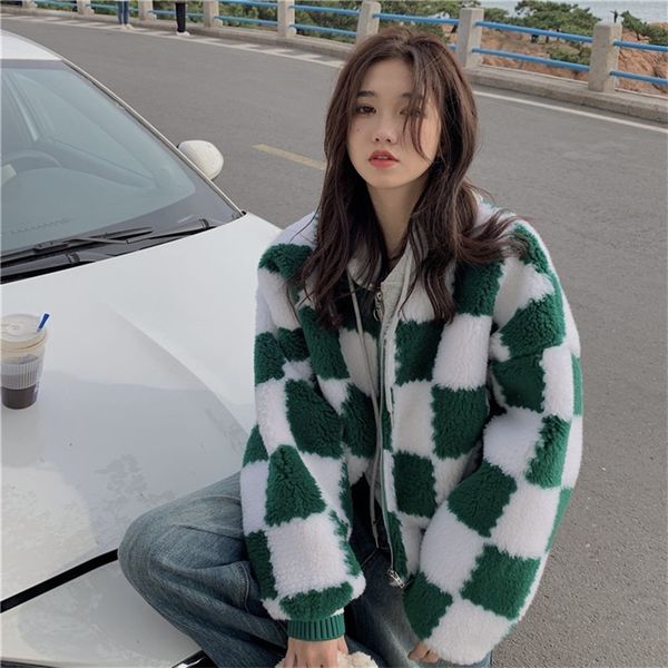 women s jackets korean winter tooling harajuku style coat keep warm thicken jacket vintage zipper checkerboard plush short cotton clothes 22, Black;brown
women s jackets korean winter tooling harajuku style coat keep warm thicken jacket vintage zipper checkerboard plush short cotton clothes 22, Black;brown