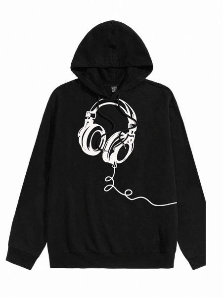 men's hoodies & sweatshirts men earphone print drawstring hoodie g8gu#, Black
men's hoodies & sweatshirts men earphone print drawstring hoodie g8gu#, Black