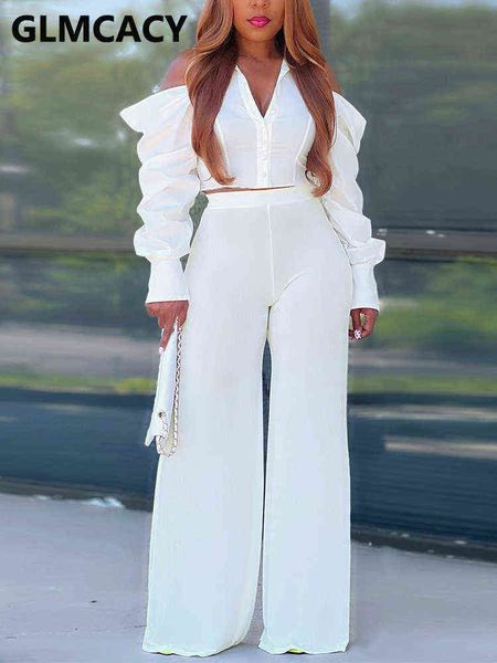 women's two piece pants women two piece chic suits cold shoulder crop wide leg loose pants set t220902, White
women's two piece pants women two piece chic suits cold shoulder crop wide leg loose pants set t220902, White