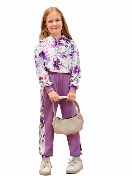 others apparel girls floral print drop shoulder hoodie & sweatpants g0kh#, Black;white
others apparel girls floral print drop shoulder hoodie & sweatpants g0kh#, Black;white