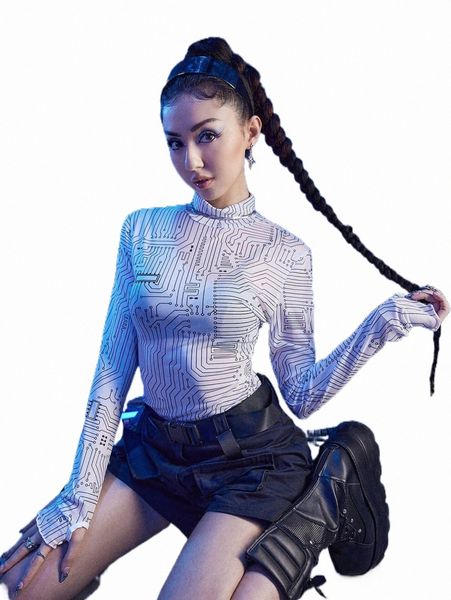 women's t-shirt romwe cyber luvr all over print stand collar bodysuit p4eg#, White
women's t-shirt romwe cyber luvr all over print stand collar bodysuit p4eg#, White