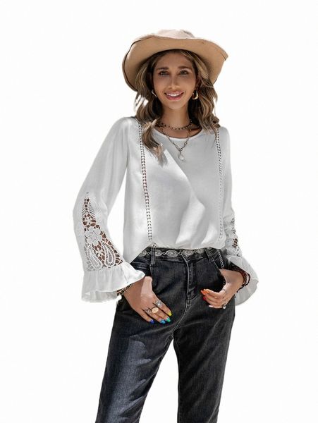 women's blouses & shirts rusttydustty contrast lace flounce sleeve blouse q3hz#, White
women's blouses & shirts rusttydustty contrast lace flounce sleeve blouse q3hz#, White
