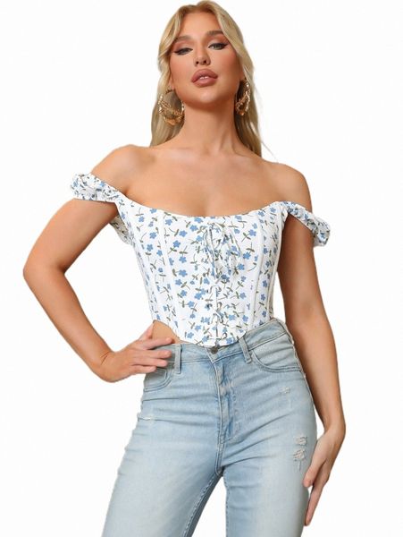 women's t-shirt parthea ditsy floral print off shoulder tie front bandana 59aa#, White
women's t-shirt parthea ditsy floral print off shoulder tie front bandana 59aa#, White