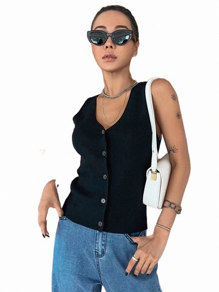 women's sweaters dazy button up ribbed knit sweater vest 97wi#, White;black