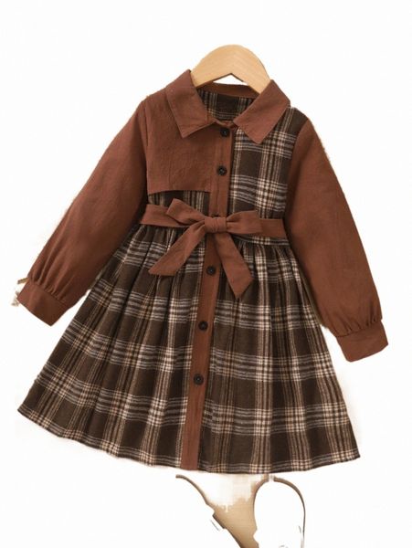 others apparel toddler girls plaid print belted shirt dress 30k4#, Black;white