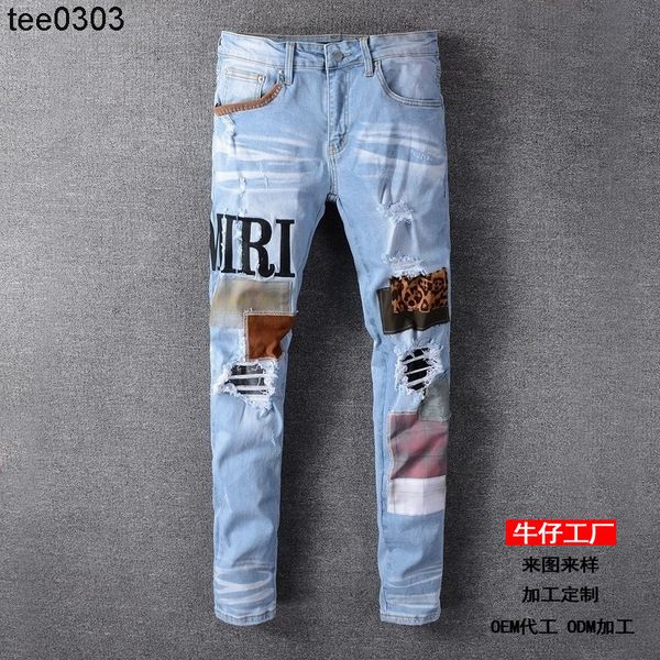 high street amirs summer jeans embroidery personalized pasted jeans men's hole fashion brand slim leggings, Blue
high street amirs summer jeans embroidery personalized pasted jeans men's hole fashion brand slim leggings, Blue