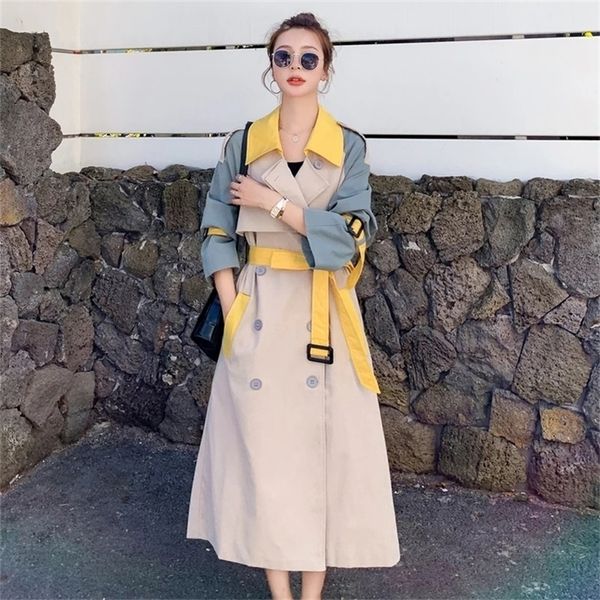 women's trench coats spring fall korean patchwork color women mid-length coat with belt double-breasted lady windbreaker female outerwe, Tan;black
women's trench coats spring fall korean patchwork color women mid-length coat with belt double-breasted lady windbreaker female outerwe, Tan;black