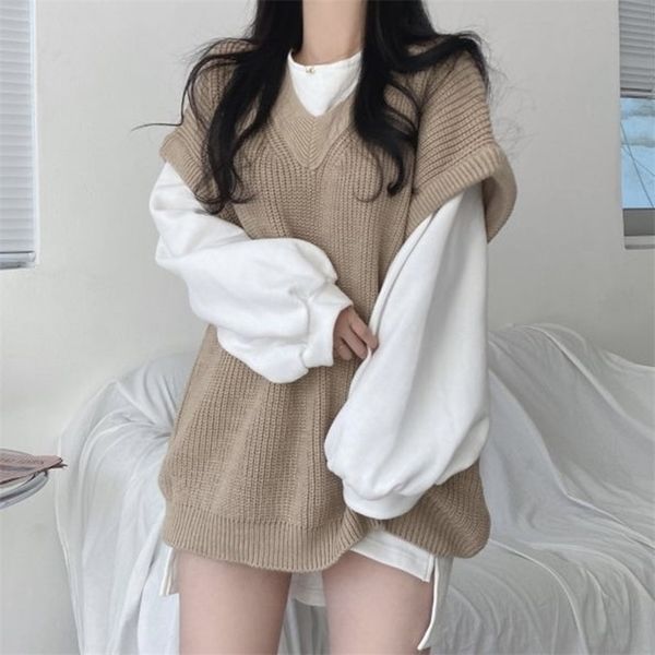 two piece dress korean fashion casual two piece set women elegant loose sweatshirt knitted vest vintage ensemble femme 2 piece outfits 2209, White
two piece dress korean fashion casual two piece set women elegant loose sweatshirt knitted vest vintage ensemble femme 2 piece outfits 2209, White
