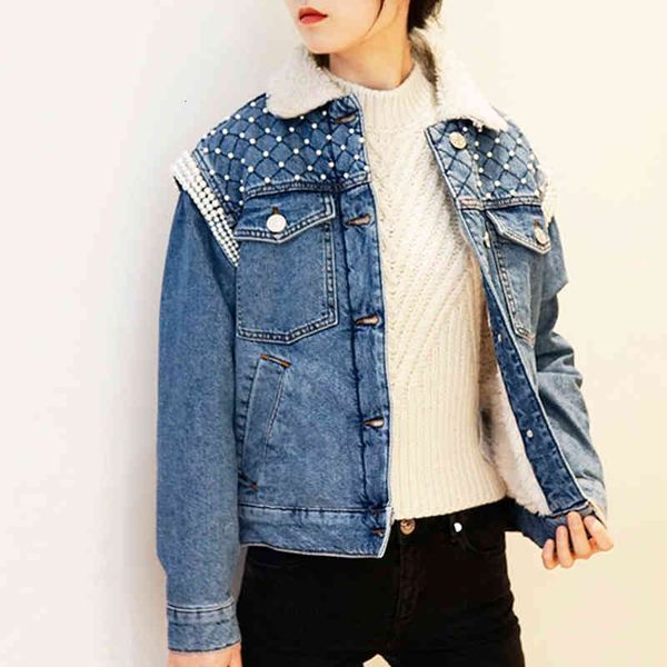 women's jackets fadan winter pearl decorative lamb wool collar cowboy temperament short coat women, Black;brown
women's jackets fadan winter pearl decorative lamb wool collar cowboy temperament short coat women, Black;brown