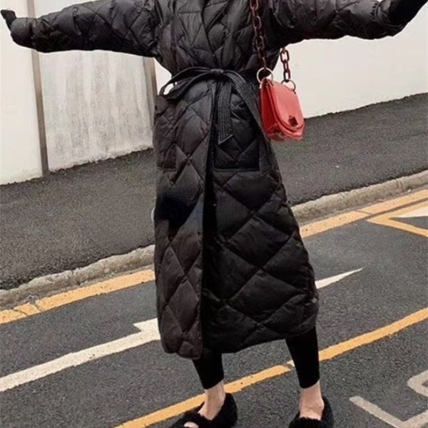 women's down parkas winter black long coat cotton padded jacket korean casual loose street style belt oversize 220905
women's down parkas winter black long coat cotton padded jacket korean casual loose street style belt oversize 220905