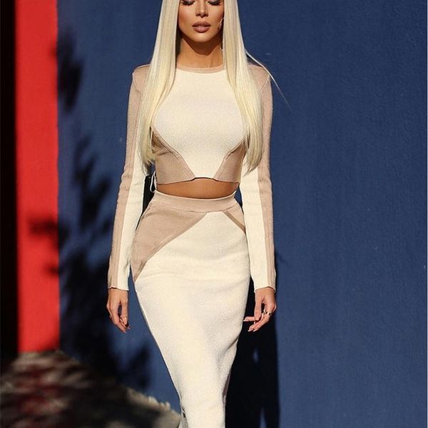 two piece dress womens hit color longsleeved stitching side zipper bodycon bandage twopiece set celebrity party club suit 220906, White
two piece dress womens hit color longsleeved stitching side zipper bodycon bandage twopiece set celebrity party club suit 220906, White