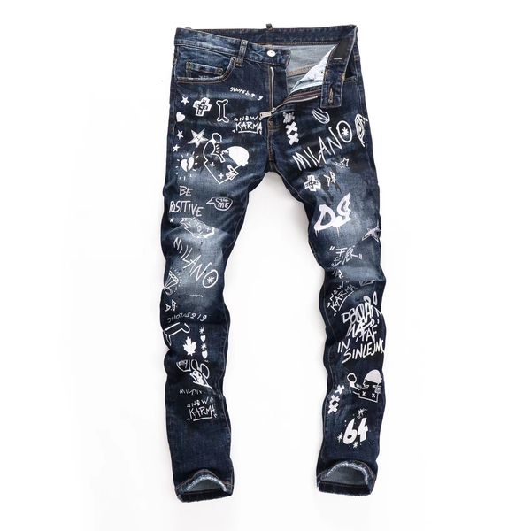 men's jeans designer graffiti 2022 four seasons hole patch laser burned d2 s elastic slim fit small straight tube trendy street style, Blue
men's jeans designer graffiti 2022 four seasons hole patch laser burned d2 s elastic slim fit small straight tube trendy street style, Blue