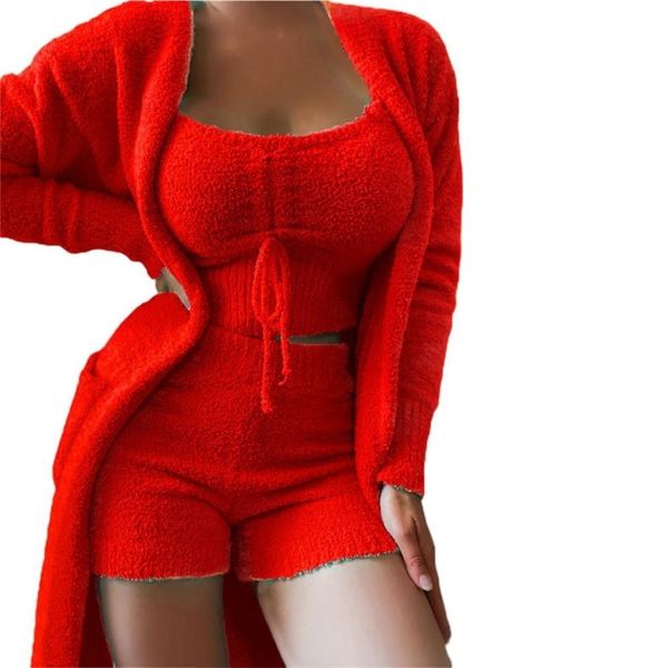 womens two piece pants 1 set shorts coat solid color plush threepiece temperament thick sleepwear set for sleeping womens two peice sets 220, White
womens two piece pants 1 set shorts coat solid color plush threepiece temperament thick sleepwear set for sleeping womens two peice sets 220, White