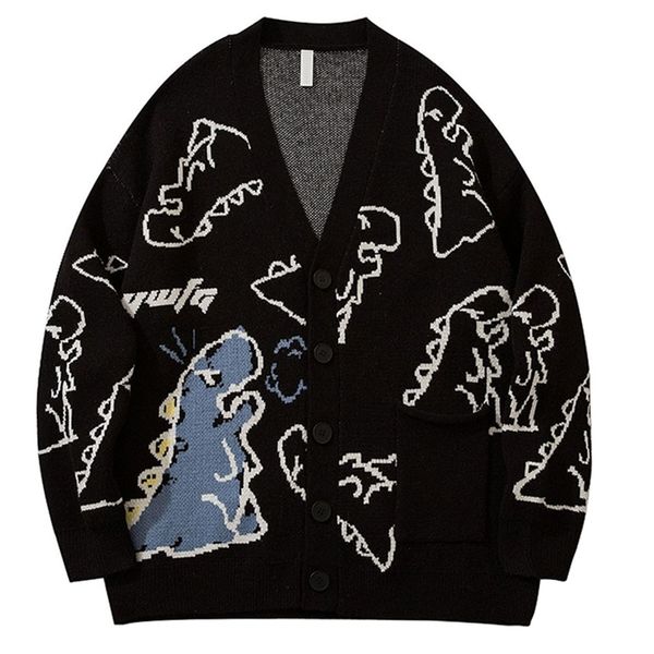 men's sweaters harajuku dinosaur cardigan men sweater black vintage oversized cartoon knitted sweater winter loose knit women cardigan, White;black
men's sweaters harajuku dinosaur cardigan men sweater black vintage oversized cartoon knitted sweater winter loose knit women cardigan, White;black
