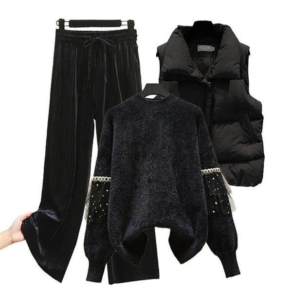 womens two piece pants plus size 3 piece set women soft mink pullover sweater down cotton vest velvet wide leg pants sets womens tracksuit s, White
womens two piece pants plus size 3 piece set women soft mink pullover sweater down cotton vest velvet wide leg pants sets womens tracksuit s, White
