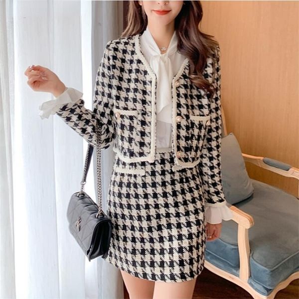 two piece dress vintage houndstooth woolen two piece set women vneck pearl button cropped jacket coat aline mini skirt sutis female outfit 2, White
two piece dress vintage houndstooth woolen two piece set women vneck pearl button cropped jacket coat aline mini skirt sutis female outfit 2, White