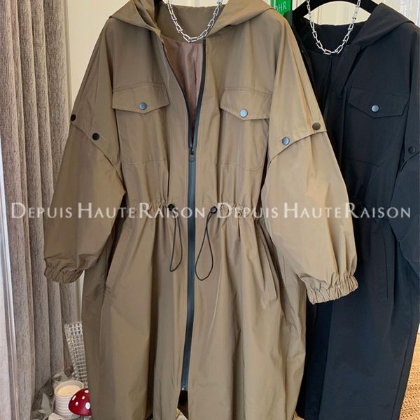 women's trench coats lautaro spring autumn long oversized khaki black windbreaker women with hood zipper drawstring loose casual korean, Tan;black
women's trench coats lautaro spring autumn long oversized khaki black windbreaker women with hood zipper drawstring loose casual korean, Tan;black