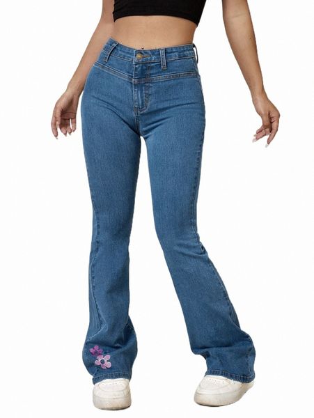 women's jeans floral embroidery flare leg jeans 33mj#, Blue
women's jeans floral embroidery flare leg jeans 33mj#, Blue