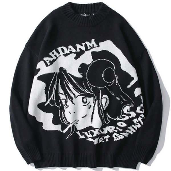 men's sweaters hip hop streetwear harajuku sweater men autumn cotton loose vintage retro japanese style anime girl knitted pullovers 22, White;black
men's sweaters hip hop streetwear harajuku sweater men autumn cotton loose vintage retro japanese style anime girl knitted pullovers 22, White;black