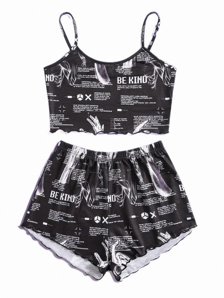 women's sleepwear romwe cyber luvr letter graphic lettuce trim pj set c69k#, Black;red
women's sleepwear romwe cyber luvr letter graphic lettuce trim pj set c69k#, Black;red