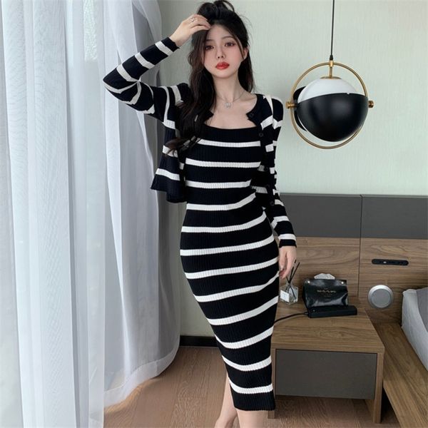 two piece dress striped knitted womens suit long sleeve cardigan spaghetti strap long dress two piece set casual spring autumn 220906, White
two piece dress striped knitted womens suit long sleeve cardigan spaghetti strap long dress two piece set casual spring autumn 220906, White