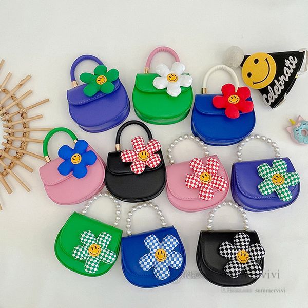 children pearls chain handbags girls smiling face plaid flower applique single shoulder bag kids pu leather messenger saddle bag q8370, Black
children pearls chain handbags girls smiling face plaid flower applique single shoulder bag kids pu leather messenger saddle bag q8370, Black