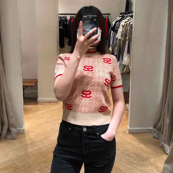 women's knits tees french elegant sweater spring summer printed round neck knitted short sleeved women, White
women's knits tees french elegant sweater spring summer printed round neck knitted short sleeved women, White