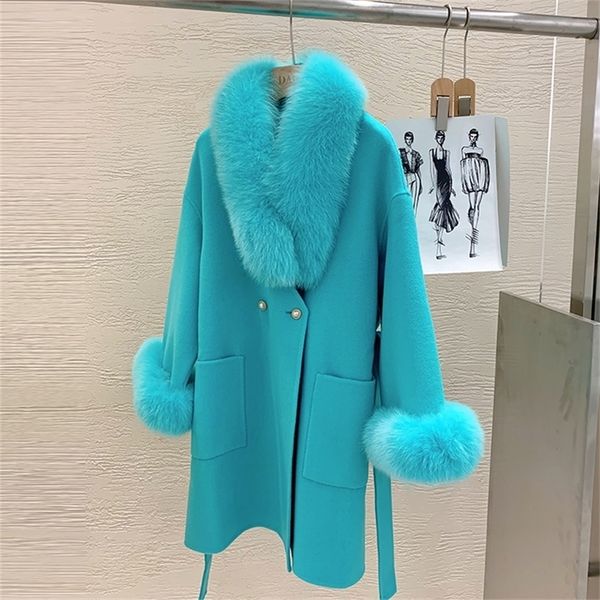 women's wool blends autumn winter double-sided cashmere long wool coat women with real fur collar women mid-length belted woolen coat 2, Black
women's wool blends autumn winter double-sided cashmere long wool coat women with real fur collar women mid-length belted woolen coat 2, Black