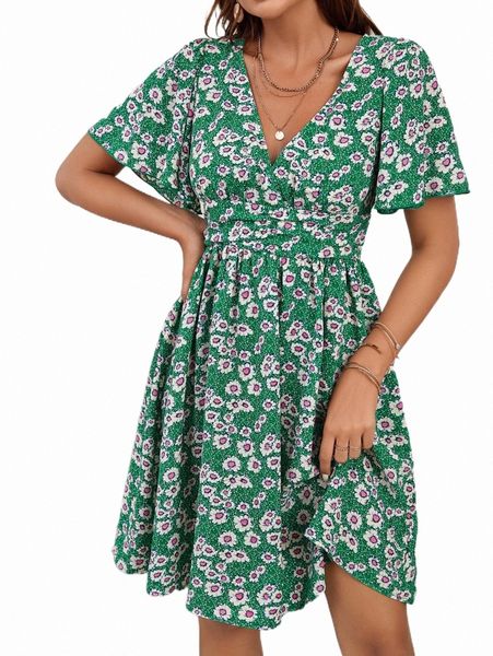 casual dresses allover floral print surplice neck dress o7gp#, Black;gray
casual dresses allover floral print surplice neck dress o7gp#, Black;gray