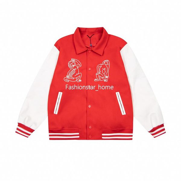 22fw italy new leather sleeve splicing baseball jackets red early autumn winter classic embroidery casual coat man women fashion street outw, Black;brown
22fw italy new leather sleeve splicing baseball jackets red early autumn winter classic embroidery casual coat man women fashion street outw, Black;brown