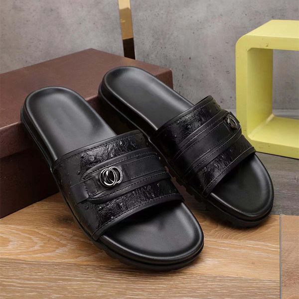 designer men's slippers classic leather flat sandals summer seaside vacation flip-flops sizes 38-46, Black
designer men's slippers classic leather flat sandals summer seaside vacation flip-flops sizes 38-46, Black