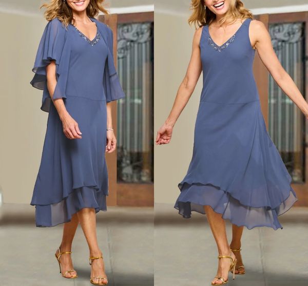 a-line mother of the bride dresses slate blue two piece 2022 v neck tea length chiffon beading ruffles guest party gowns robe de soriee, Black;red
a-line mother of the bride dresses slate blue two piece 2022 v neck tea length chiffon beading ruffles guest party gowns robe de soriee, Black;red